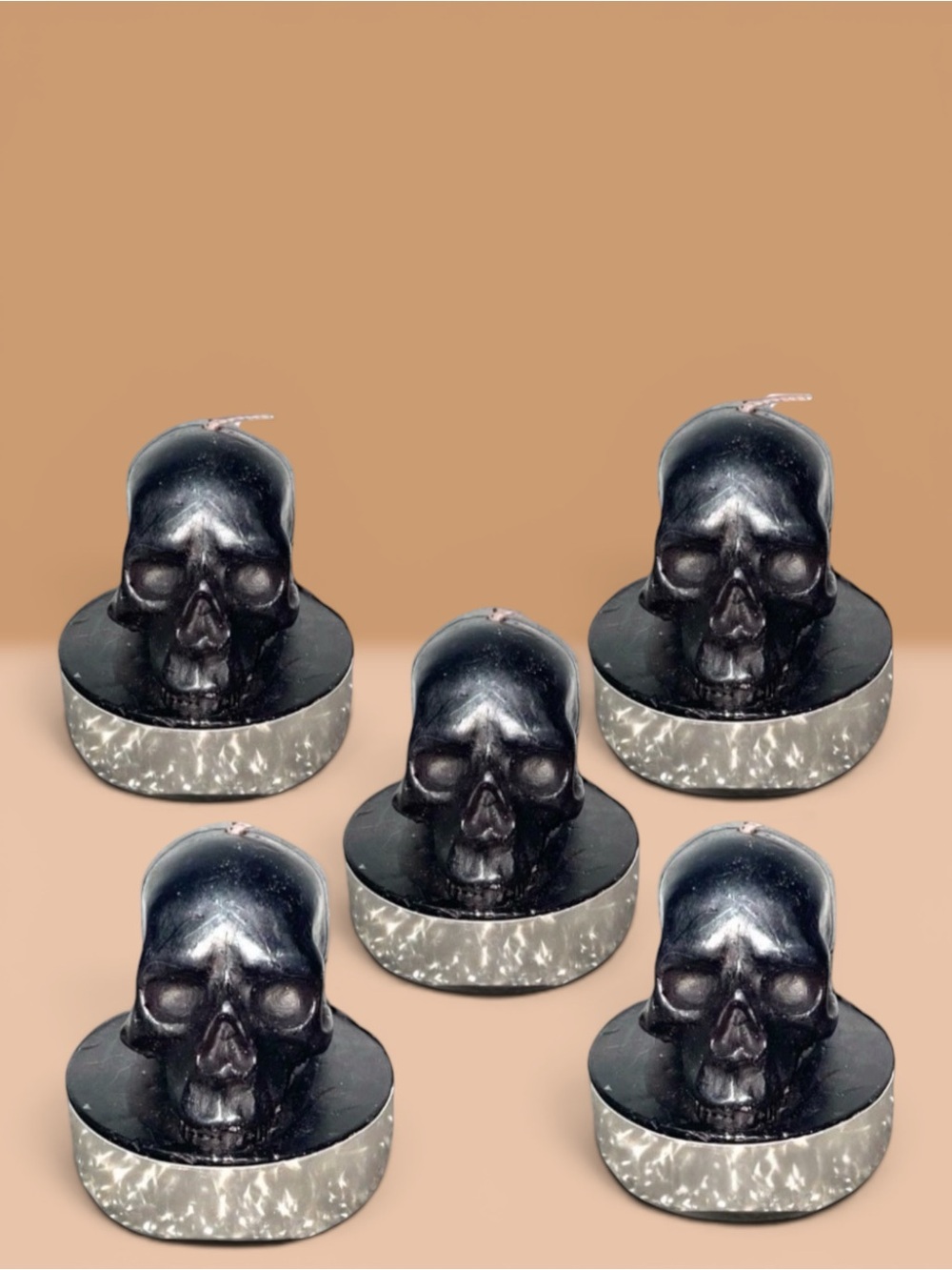 Lot of 5 Vintage Gurley Novelty Halloween Black Candles Skull 2.5"